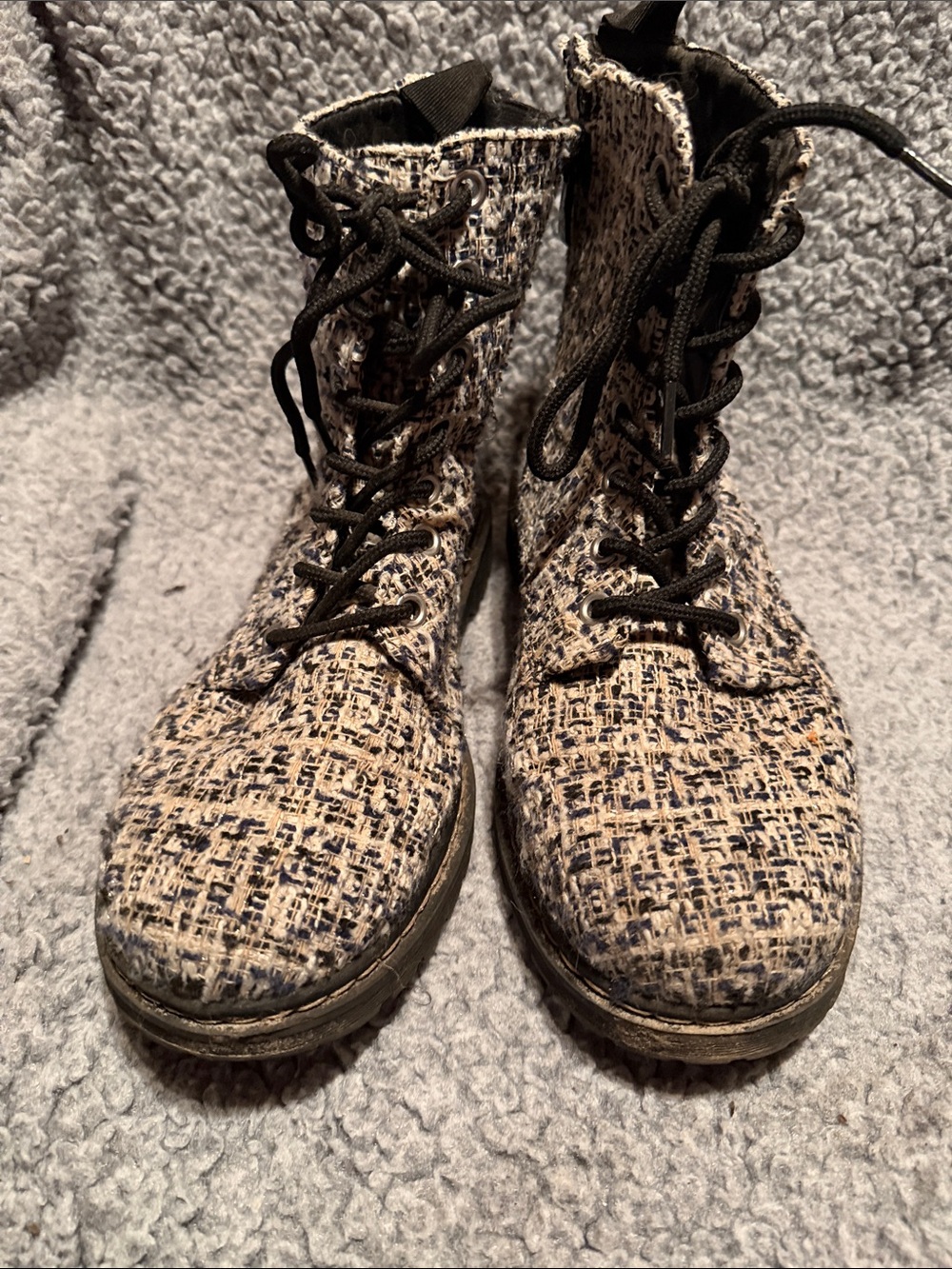 torrid Tweed Lace-Up Combat Boots in Beige and Black size 10ww with zip
